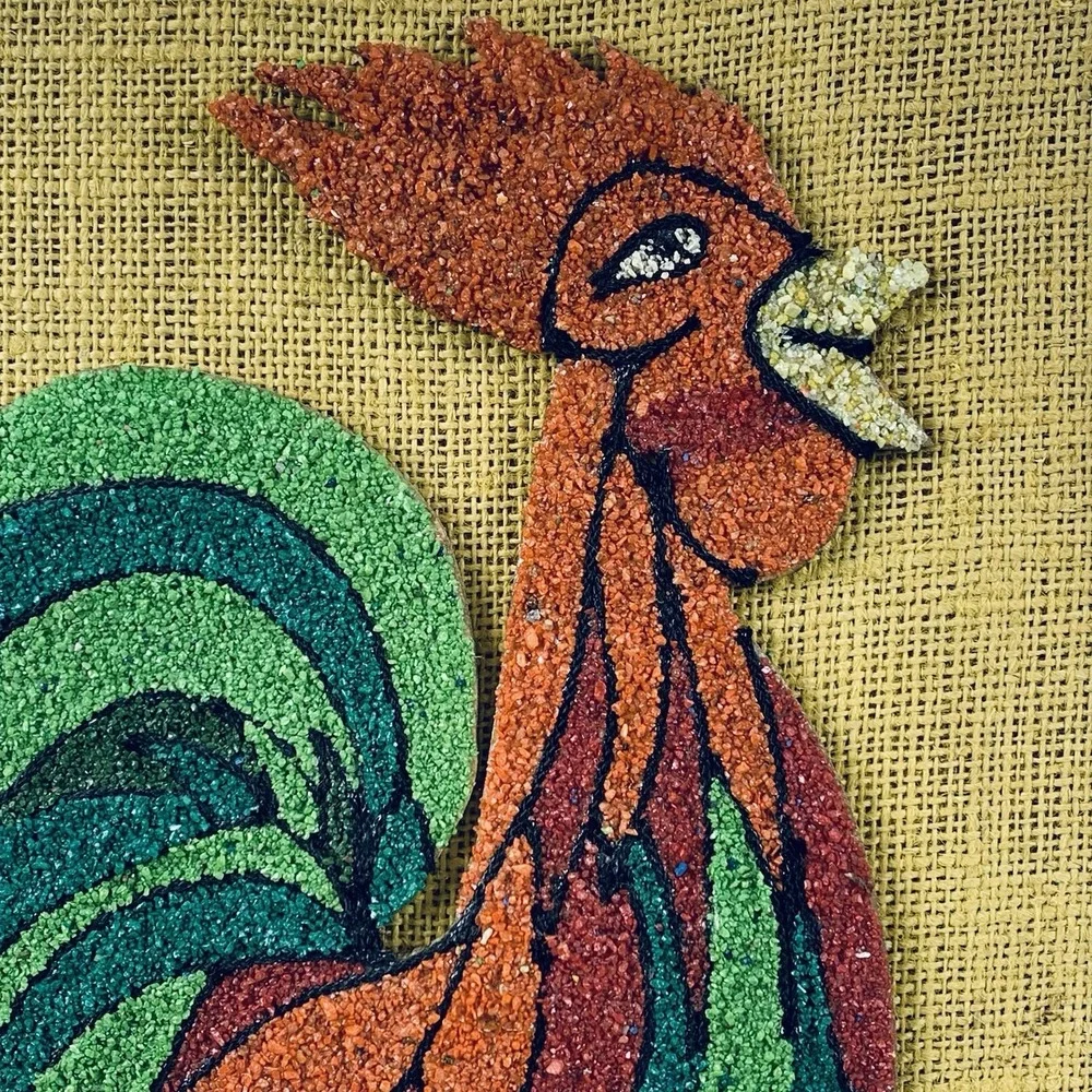Vintage MCM Rooster Gravel Wall Art Unique Retro Folk‎ Art Rock Barn Farm Unique
